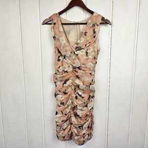 McGinn Ruched Peach Floral Sleeveless Mini Cocktail Dress sz 2